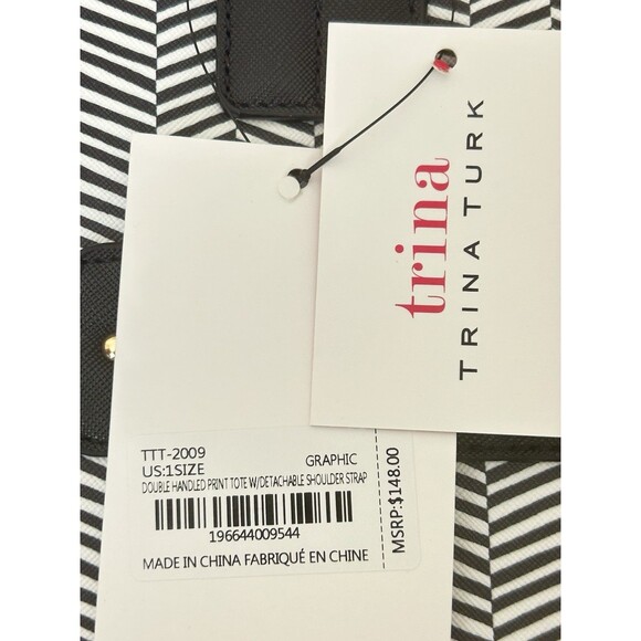 Trina Turk Tote Double Handled Shoulder Strap Black White Zigzag Bag NWT - Picture 4 of 13